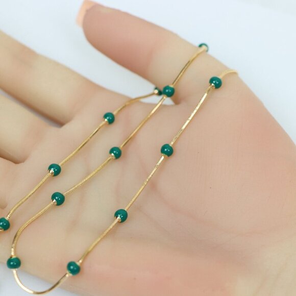 "Rose Gold Necklace with Green Beads, XPNL0132 - Picture 12 of 12